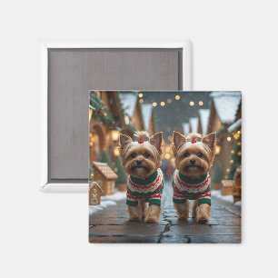 Imã Cães Yorkipoo Natal Neve Férias