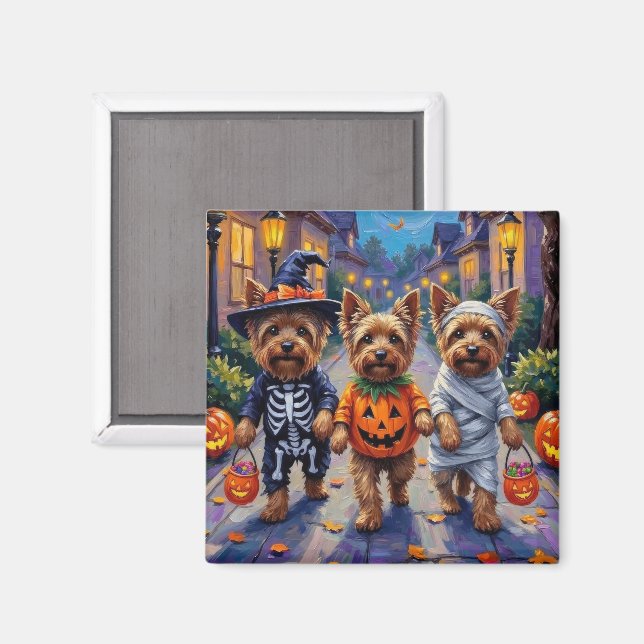 Imã Cães Yorkshire Terrier com Fantasias de Halloween (Front/Back)