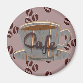 Imã Cafe Coffee Cup and Coffee Beans Magnet
