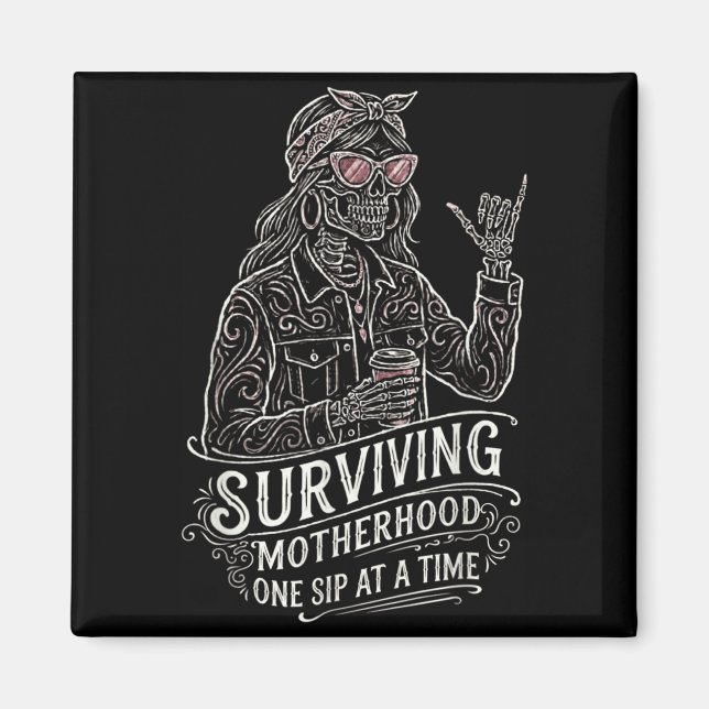 Imã Café da Mamãe Frase Engraçada Mamãe Esqueleto Dia  (Frente)