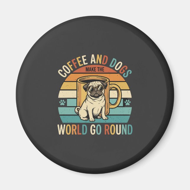 Imã Café e Cães Pug Retro Amante (Frente)