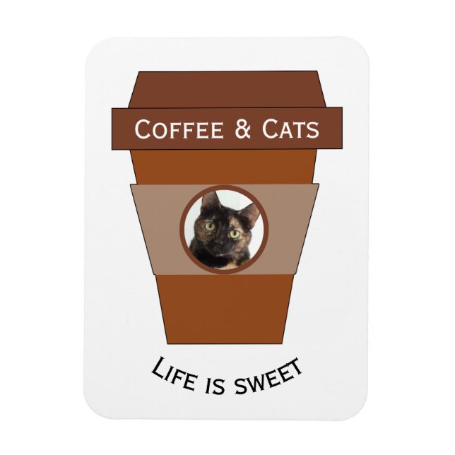 Ímã Café e gatos personalizáveis - A vida é doce (Vertical)