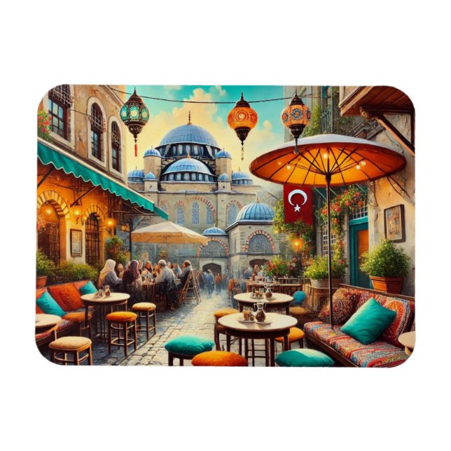 Ímã Café em Istambul Watercolor Painting (Horizontal)