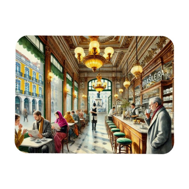 Ímã Café em Lisboa Watercolor (Horizontal)