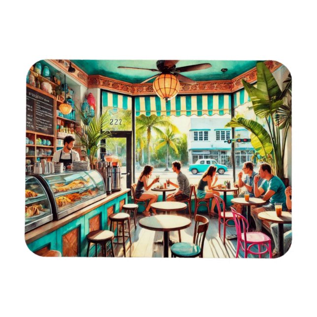 Ímã Café em Miami Watercolor (Horizontal)