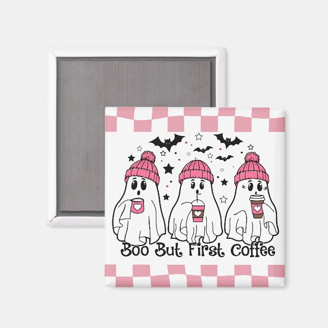 Imã Café Fantasma Fofo Rosa (Front/Back)