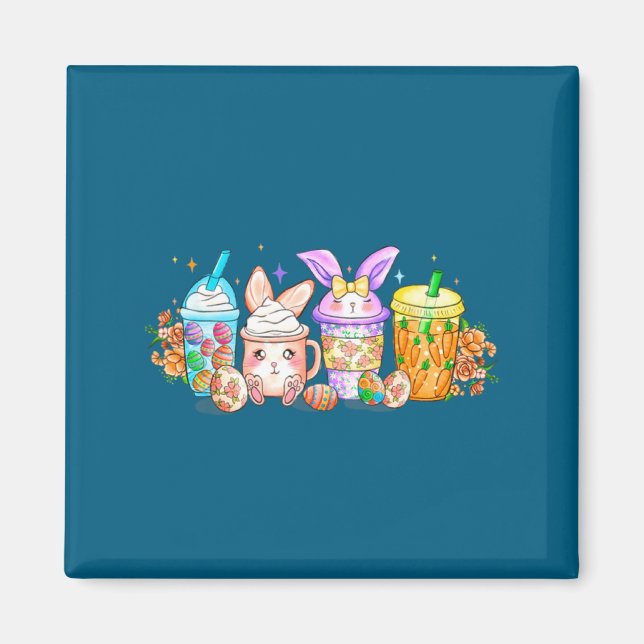 Imã Café Feliz Páscoa Para Mulheres Bunny Latte Páscoa (Frente)