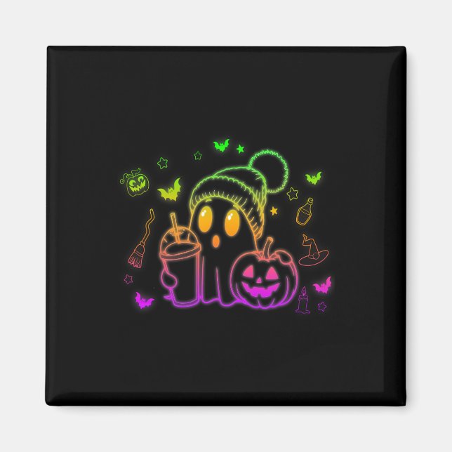 Imã Café Ghost Ghost Bebendo Bonito Café Halloween Caf (Frente)