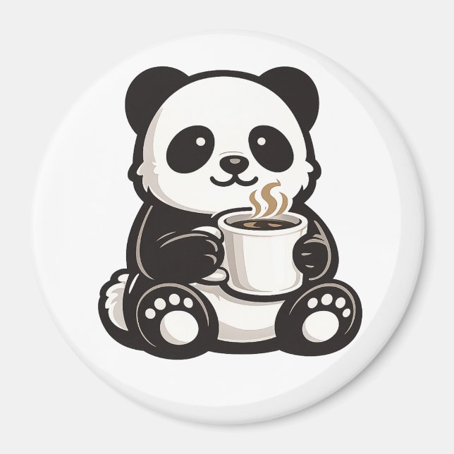 Imã Café Panda Fofo – Panda Kawaii Segurando Café  (Frente)