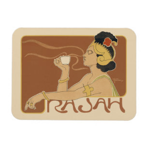 Ímã Café Rajah Art Nouveau Vintage, Senhora com Café