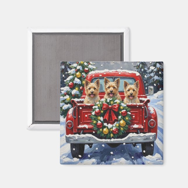 Imã Cairn Terrier Christmas Red Truck Holiday (Front/Back)