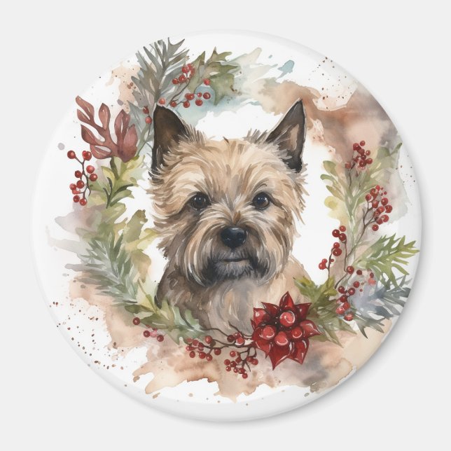 Imã Cairn Terrier Christmas Wreath Festivo Pup (Frente)