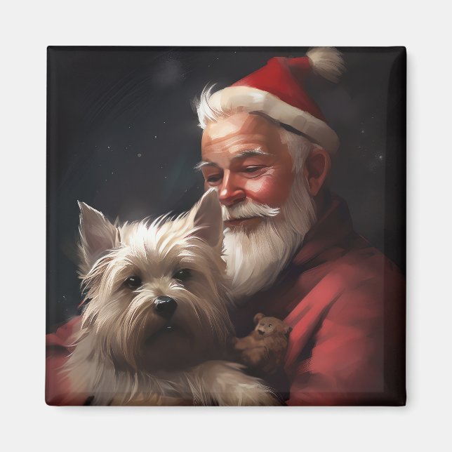 Imã Cairn Terrier com Papai Noel Natal Festivo (Frente)