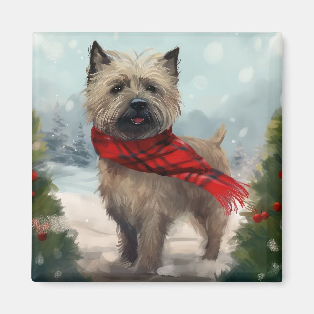 Imã Cairn Terrier Dog no Natal da Neve (Frente)