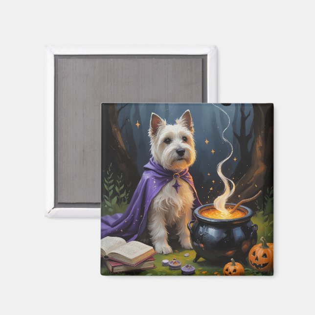 Imã Cairn Terrier Dog Whimsical Halloween Painting (Front/Back)