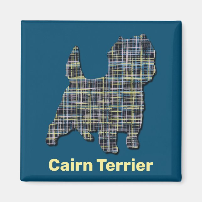 Imã Cairn Terrier Dog Yellow & Black Grid Line (Frente)
