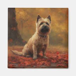 Imã Cairn Terrier nas Folhas de Outono Caindo Inspira