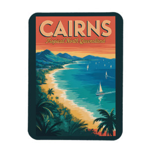 Ímã Cairns Austrália Ilustração Arte de Viagem Vintage