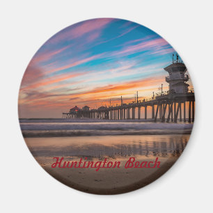 Imã Cais de praia de Huntington no pôr do sol