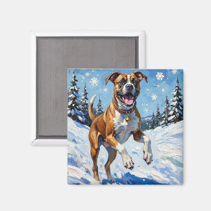 Imã Caixa de Cão Energetico Saltando na Neve de Invern