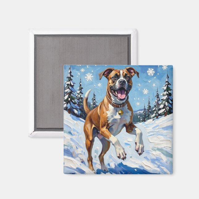 Imã Caixa de Cão Energetico Saltando na Neve de Invern (Front/Back)