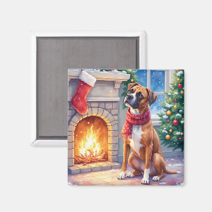 Imã Caixa de Fogo Festivo Boxer Arte de Natal