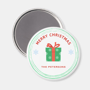 Imã Caixa de presentes de texto vermelho de Natal feli