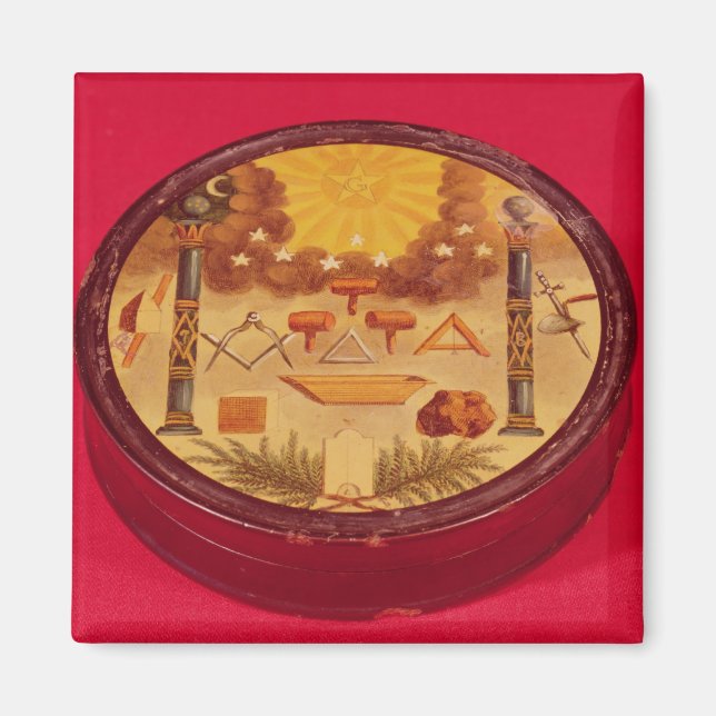 Imã Caixa pintada oval, com símbolos de Freemasonry (Frente)
