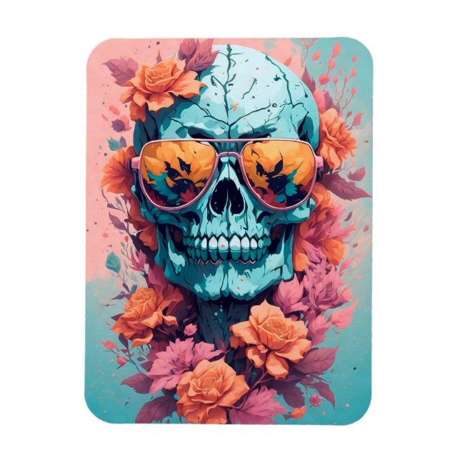 Ímã Calavera Floral Colorida (Vertical)