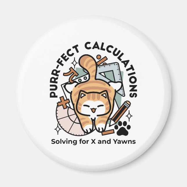Imã Cálculos Perfeitos – Design de Gato de Matemática  (Frente)