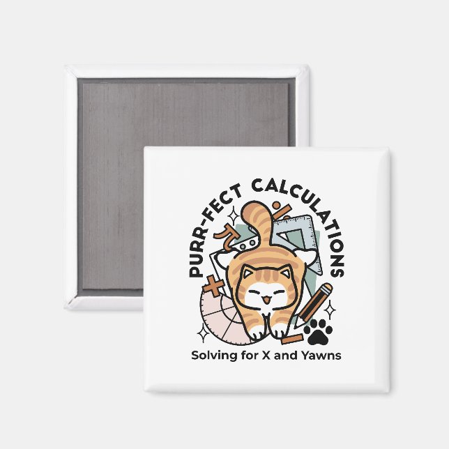 Imã Cálculos Perfeitos – Design de Gato de Matemática  (Front/Back)