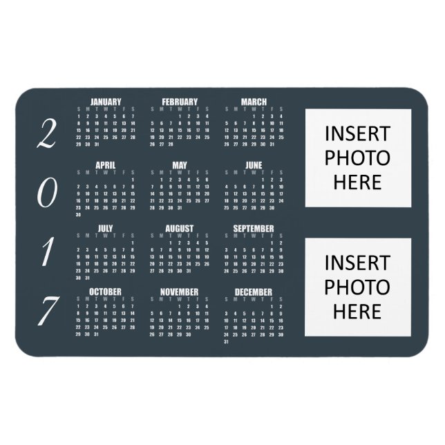 Ímã Calendário 2017 Magnet Azul Grayish Steel - 2 Foto (Horizontal)