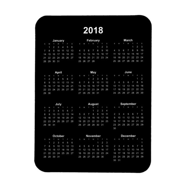 Ímã Calendário 2018 - Texto Branco com Fundo Preto (Vertical)