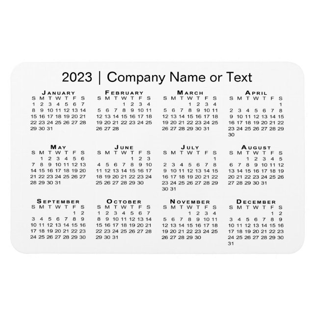 Ímã Calendário 2023 com Texto Personalizado Branco (Horizontal)