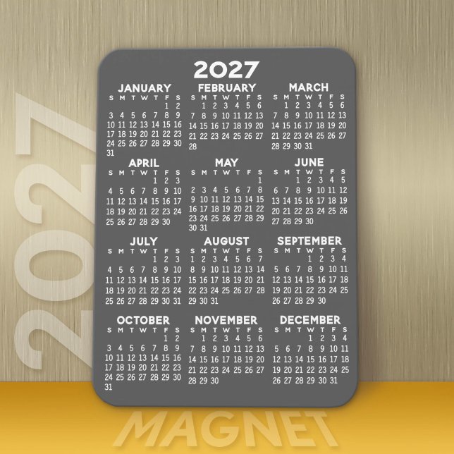 Ímã Calendário 2023 - Mini Calendário da Cinza Básica (Modern 2027 Calendar Magnet)