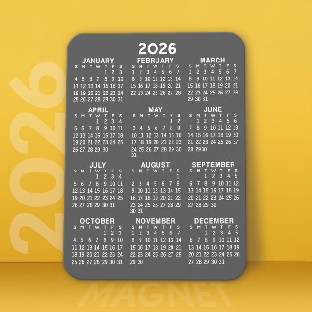 Ímã Calendário 2023 - Mini Calendário da Cinza Básica (2026 Calendar Magnet)