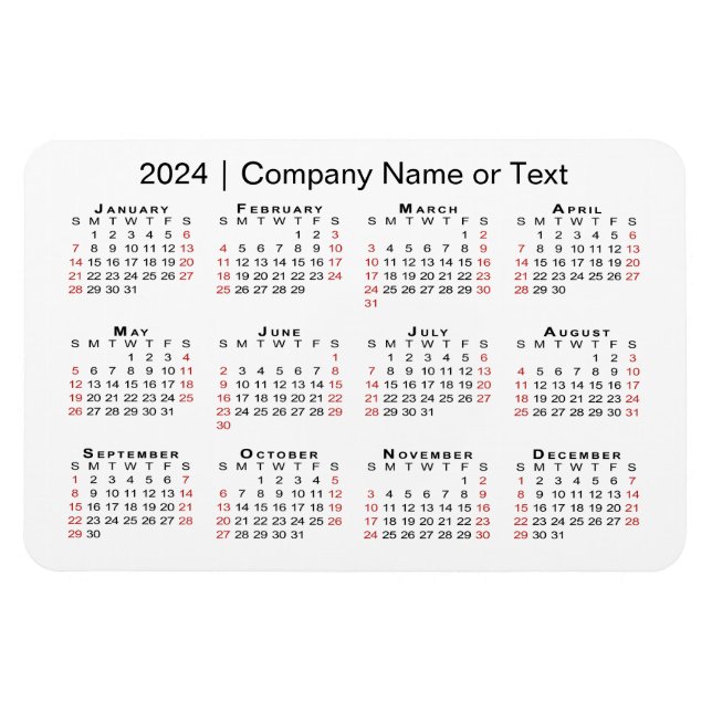 Ímã Calendário 2024 com Texto Personalizado Branco Pre (Horizontal)