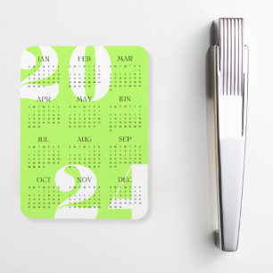 Ímã Calendário 2024 Minimalista Neon Verde Branco Pret