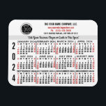 Ímã Calendário 2024 Nome do logotipo de negócios perso<br><div class="desc">Esses ímãs flexíveis de calendário 2024, com aparência profissional, são perfeitos para a marca e marketing do escritório da sua empresa. Eles têm números negros em preto e vermelho em branco. Acima disso, marca sua empresa com o logotipo corporativo, nome comercial, site, telefone, endereço e um slogan. Esses ímãs de...</div>