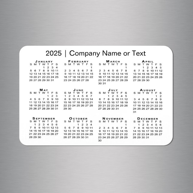 Ímã Calendário 2025 com Texto Personalizado Branco (2025 Calendar with Custom Text White Magnet in situ)