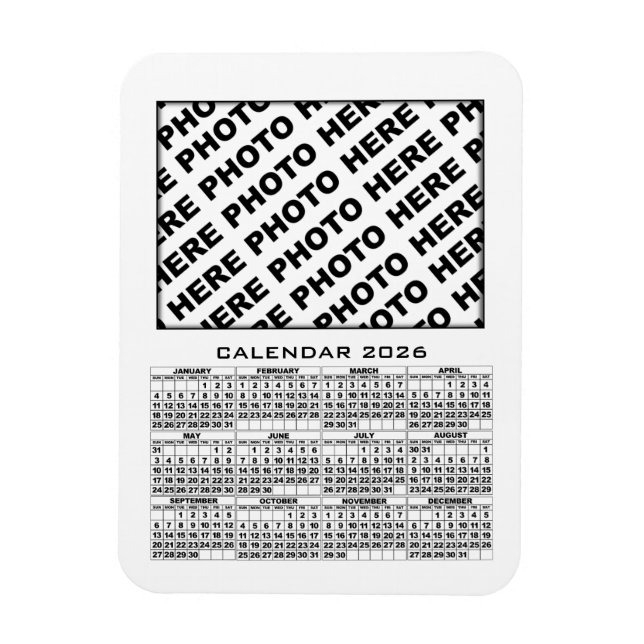 Ímã Calendário 2026 Adicionar 1 Fotos Branco do Magnet (Vertical)