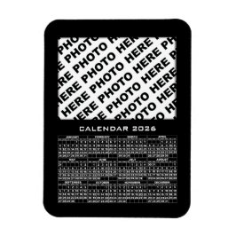 Ímã Calendário 2026 Adicionar 1 Fotos Imagem Preta