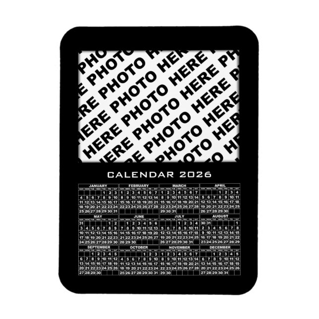 Ímã Calendário 2026 Adicionar 1 Fotos Imagem Preta (Vertical)