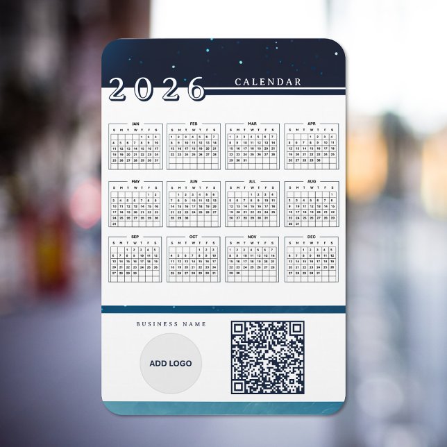 Ímã Calendário 2026 Adicionar logotipo Código QR Códig (2026 Calendar Add Logo QR Code Flexible Magnet)
