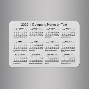 Ímã Calendário 2026 com Cinza de Texto Personalizada