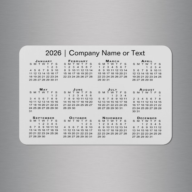 Ímã Calendário 2026 com Cinza de Texto Personalizada (2026 Calendar with Custom Text Grey Magnet in situ)