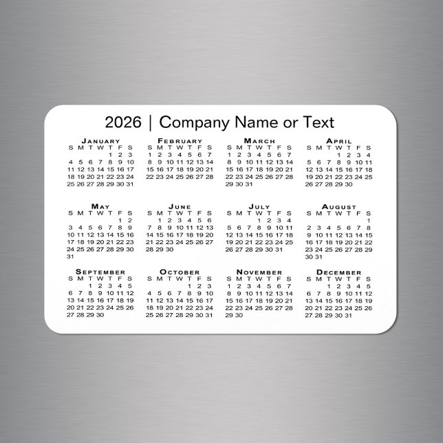 Ímã Calendário 2026 com Texto Personalizado Branco (2026 Calendar with Custom Text White Magnet in situ)