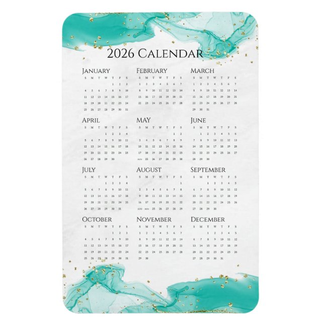 Ímã Calendário 2026 Ondas Tropicais Marmoreadas Ondas  (Vertical)