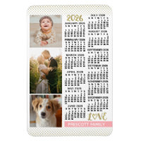 Calendário 2026 Rosa Cor-de-Rosa Dourado Colagem d