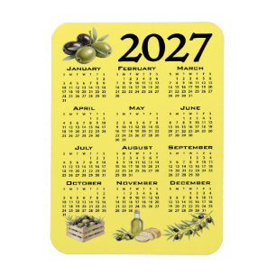 Ímã Calendário 2027, Azeitonas Mediterrâneas. Amarelo